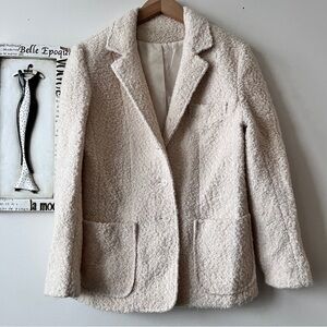 Vintage 100% Bouclé Wool Cream Textured Minimalist Teddy Blazer Size M